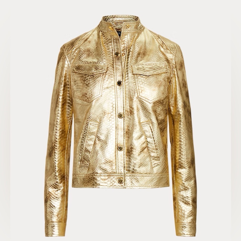 💫Lauren Ralph Lauren
Women's Metallic Embossed Lambskin Moto Jacket/Size 12✨